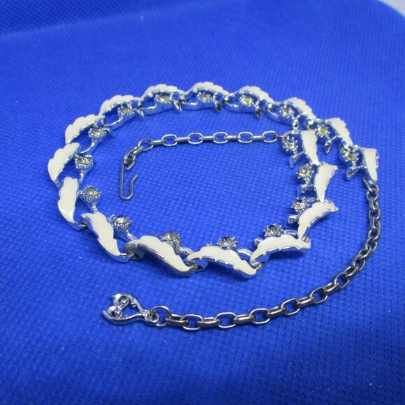 PARK LANE RHINESTONE Necklace Bracelet Set Creamy White Enamel Leaves Silvertone - Picture 15 of 15